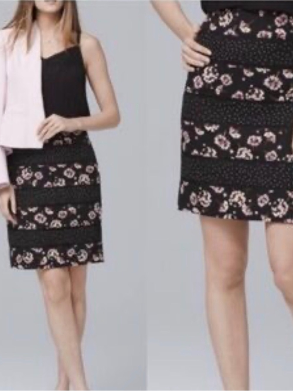 White House Black Market Floral Skirt Size 10 Black Pink Midi